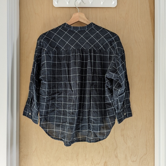 Everlane Windowpane 3/4 Sleeve Collarless Button Down - Picture 2 of 4